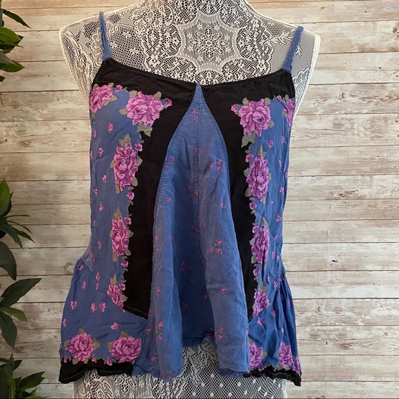 Free People Blue Black Floral Tank Small - Picture 2 of 10